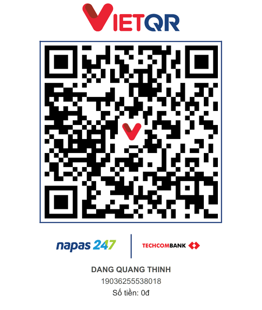 Mã QR chuyển khoản tới DANG QUANG THINH, số tài khoản 19036255538018 tại Techcombank