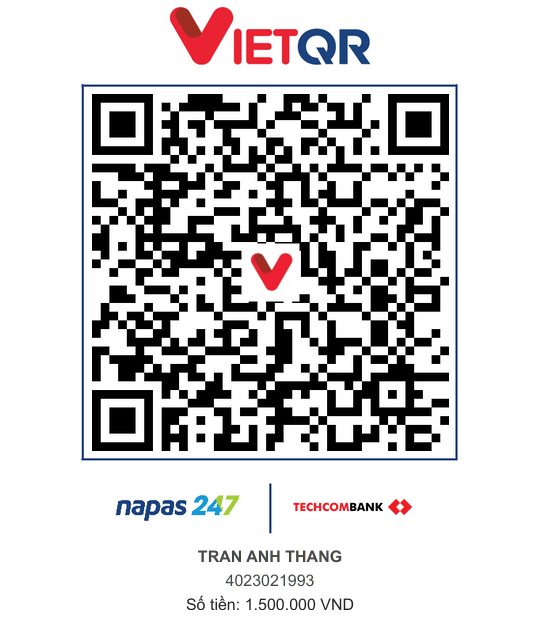 VietQR code for a transfer of 1,500,000 VND to Techcombank account 4023021993 in the name TRAN ANH THANG with the message SOLO BATTLE