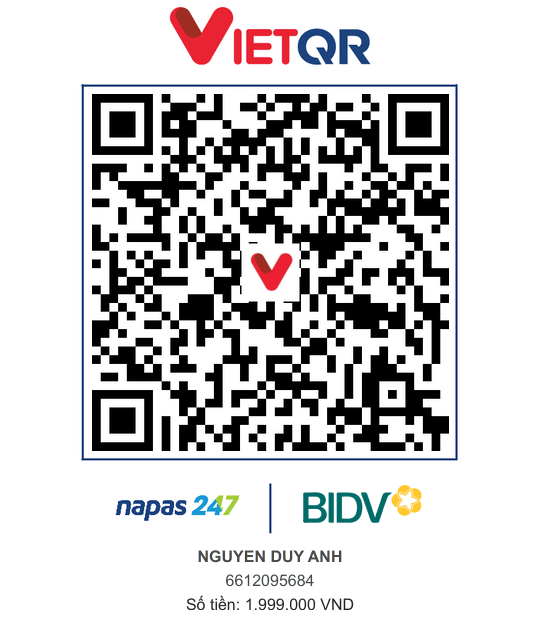 QR BIDV, tài khoản 6612095684, học phí 1.999.000 đồng
