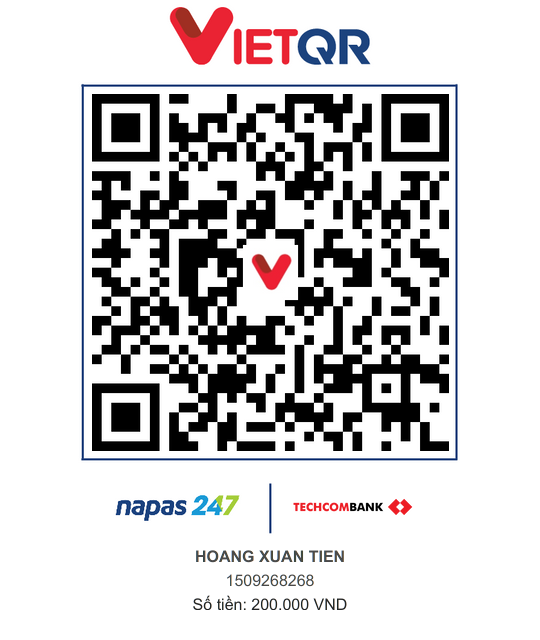 Mã QR chuyển khoản 200.000 đồng tới Techcombank 1509268268, Hoàng Xuân Tiến