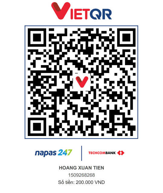 Mã QR chuyển khoản 200.000 đồng tới Techcombank 1509268268, Hoàng Xuân Tiến