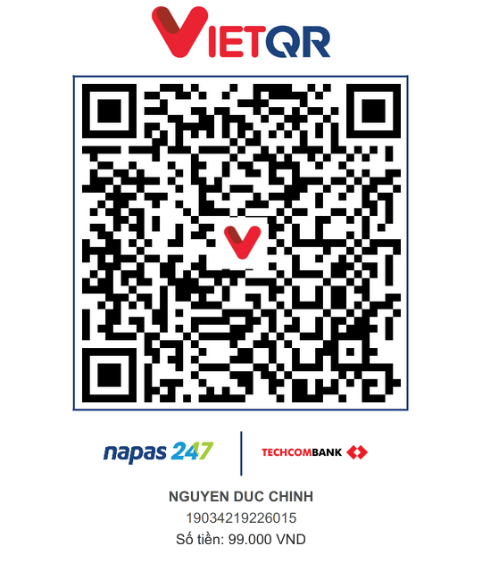 QR Code chuyển 99k cho NGUYEN DUC CHINH - Techcombank 1903 4219 2260 15