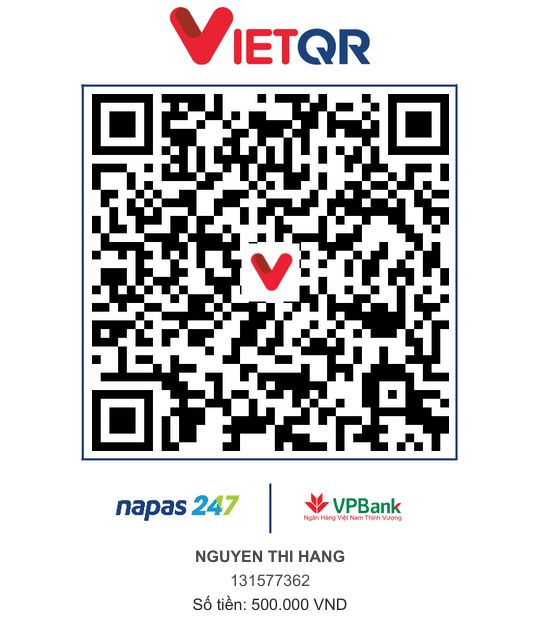 Mã VietQR chuyển khoản đặt cọc 500.000đ tới VPBank 131577362